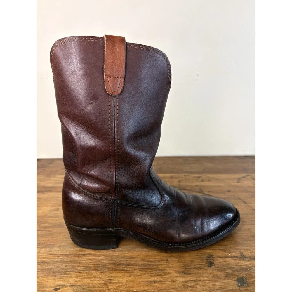 Vintage Double H Leather Western Roper Boots Brown Mens 9D Cowboy Work Western